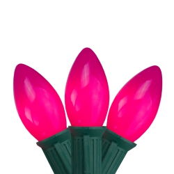 NORTHLIGHT 25-Count Opaque Fuchsia Pink C9 Mini Christmas Light Set, 24Ft Wire In Green