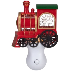 ROMAN 6.5" Red And Gold Glitter Bubble Lamp Christmas Train Night Light In Green