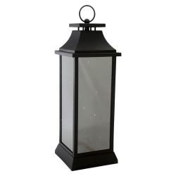 NORTHLIGHT 19-Inch Led Battery Operated Black Mirrored Lantern Warm Flickering Lights In White