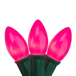 NORTHLIGHT 25-Count Opaque Pink C9 Mini Christmas Light Set, 24Ft Wire In Green