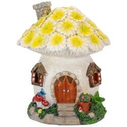 NORTHLIGHT 7.25" Solar Lighted Flower House Outdoor Garden Statue