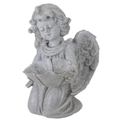 NORTHLIGHT 9" Kneeling Angel With Flower Bird Feeder Outdoor Garden Statue