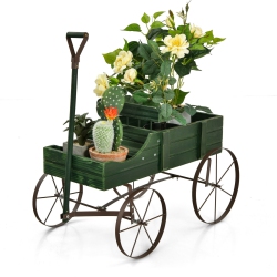 SLICKBLUE Wooden Wagon Planter Bed With Metal Wheels for Garden, Yard, And Patio