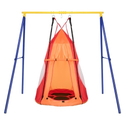 SLICKBLUE 2-In-1 40 Inch Kids Hanging Chair Detachable Swing Tent Set-Orange