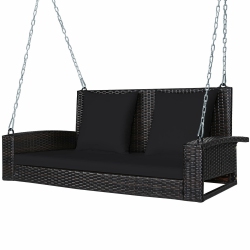SLICKBLUE 2-Person Wicker Hanging Porch Swing With 2 Back Cushions And 1 Seat Cushion