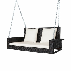 SLICKBLUE 2-Person Wicker Hanging Porch Swing With 2 Back Cushions And 1 Seat Cushion