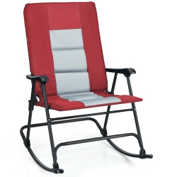 SLICKBLUE Foldable Rocking Padded Portable Camping Chair With Backrest And Armrest -Red