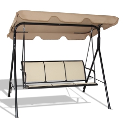 SLICKBLUE Outdoor Patio Swing Canopy 3 Person Canopy Swing Chair-Brown