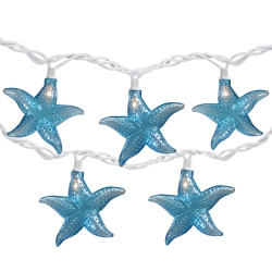 NORTHLIGHT Set Of 10 Starfish Novelty String Lights - 9Ft White Wire In Blue