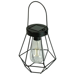 NORTHLIGHT 7.5" Geometric Outdoor Hanging Solar Lantern With Handle In Black