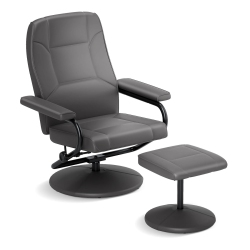 COSTWAY 360° Swivel Recliner Chair Pvc Leather Lounge Accent Armchair W/ Ottoman