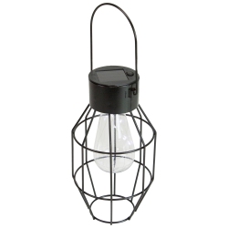 NORTHLIGHT 9.5" Geometric Oblong Outdoor Hanging Solar Lantern With Handle In Black