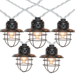 NORTHLIGHT 10-Count Caged Fisherman Lantern Patio String Light Set, 9' Wire In Black