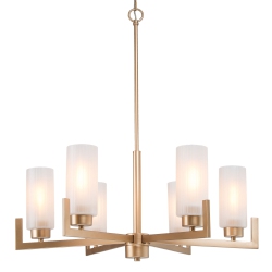 LNC Modern 6-Light Golden Wheel Chandelier With Frosted Glass Shades