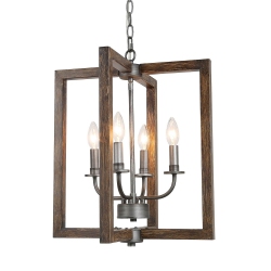 LNC Farmhouse 4-Light Pinewood Chandelier With Brush Accent In Silver