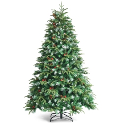 TOPBUY 5Ft Hinged Life-Like Christmas Tree W/ 250 Led Lights Pre-Lit Artificial Xmas Tree W/ 581 Pe & Pvc Leaves