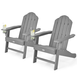 TOPBUY Patiojoy 2PCs Adirondack Chair Outdoor Fire Pit Chair \w Cup Holde Weather Resistant Lounger Chair for Backyard Garden Patio And Deck