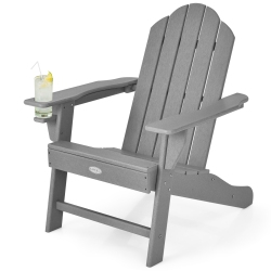 TOPBUY Patiojoy Adirondack Chair Outdoor Fire Pit Chair \w Cup Holde Weather Resistant Lounger Chair for Backyard Garden Patio And Deck
