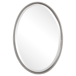 BEAUMONT LANE Beaded Metal Oval Wall Mirror In Brushed Nickel