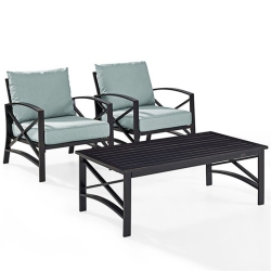 CROSLEY FURNITURE Kaplan 3 Piece Patio Conversation Set In Oil Bronze And Mist