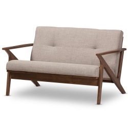 BAXTON STUDIO Bianca Tufted Loveseat In Light Gray And Walnut In Brown
