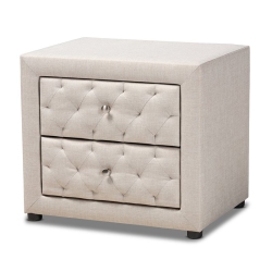 BAXTON STUDIO Lepine 2-Drawer Tufted Fabric And Wood Nightstand In Light In Beige