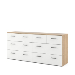TVILUM Space Low Profile 8 Drawer Double Dresser In Oak Structure & In White