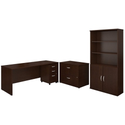 BBF Series C 72"w Office Desk With Bookcase And File Cabinets In Mocha Cherry