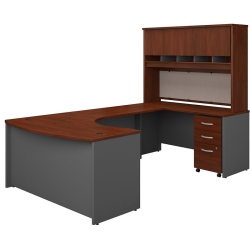 BBF Series C Right Hand Bow U-Shaped Desk With Hutch And Storage In Hansen Cherry