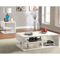 FURNITURE OF AMERICA Lazer Contemporary Wood 2-Piece Coffee Table Set In In White