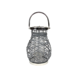 NORTHLIGHT 13.5" Modern Decorative Woven Iron Pillar Candle Lantern With Glass Hurricane In Gray