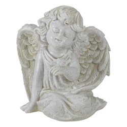 NORTHLIGHT 6" Sitting Angel With Bird Outdoor Garden Statue In Ivory
