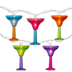NORTHLIGHT 10-Count Vibrantly Colored Martini Glass Summer Outdoor Patio Christmas Light Set, 7.5' Wire In White
