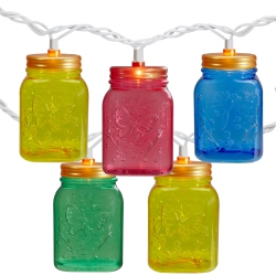 NORTHLIGHT 10-Count Multi-Color Mini Mason Jar Novelty String Light Set, 7.5Ft Wire In White