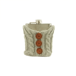 WILD EYE Stainless Steel Drinking Flask With Cozy Gray Knit Sweater With Buttons - 7 OZ In Brown