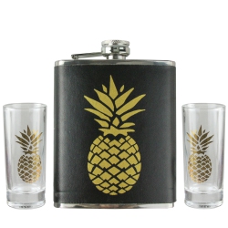 WILD EYE 3-Piece And Metallic Gold Tropical Pineapple Flask And Shot Glass Set In Black