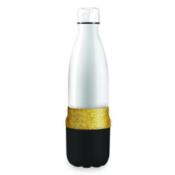 WILD EYE 12.5" And Gold Glittered Insulted Portable Wine Carrier With Black Cups In White