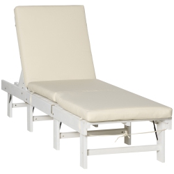 OUTSUNNY Wooden Folding Chaise Lounge, Outdoor Chaise Lounge Chair, Garden Reclining Tanning Chair With 4 Adjustable Back Soft Cushions In White