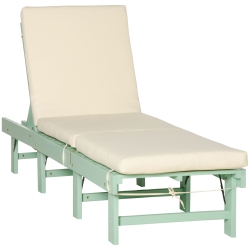 OUTSUNNY Wooden Folding Chaise Lounge, Outdoor Chaise Lounge Chair, Garden Reclining Tanning Chair With 4 Adjustable Back Soft Cushions In Green