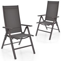 SLICKBLUE 2 Pieces Patio Folding Dining Chairs Aluminium Adjustable Back-Gray