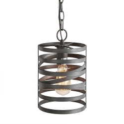 LNC Industrial 1-Light Single Spiral Pendant With Brush Finish In Silver