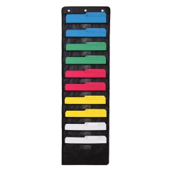WALLDECA Hanging File Organizer | Black, Letter-Sized, Storage Pocket Chart for Office, Home And Classroom (10 Pockets - With Nametag) -