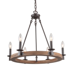 LNC Rustic 6-Light Farmhouse Wagon Wheel Chandelier With Wood Accent