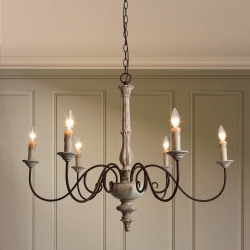 LNC Rustic 6-Light French Country Chandelier With Distressed Birch