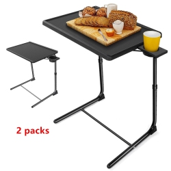 2-Pack Foldable TV Tray Table with Adjustable Legs and 3 Tilt Angles With 3" cup holder design for Working or Leisure Time Home Kitchen