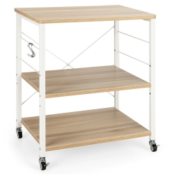 SLICKBLUE 3-Tier Kitchen Baker's Rack Microwave Oven Storage Cart With Hooks-Light In Brown