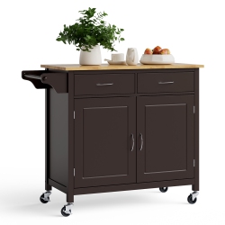 SLICKBLUE Modern Rolling Kitchen Cart Island With Wooden Top-Brown