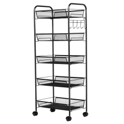 SLICKBLUE 5 Tier Mesh Rolling File Utility Cart Storage Basket-Black