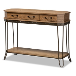 BAXTON STUDIO Wood And Black Finished Metal 3-Drawer Console Table In Brown