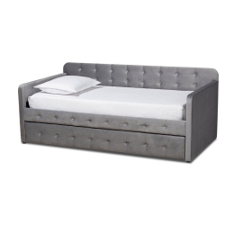 BAXTON STUDIO Jona Velvet Upholstered Twin Size Daybed With Trundle In Gray